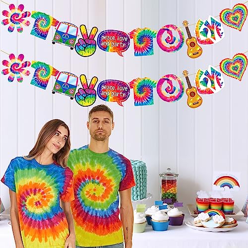 2pcs Tie Dye Birthday Banner Tie Dye Birthday Party Supplies Tie Dye Party Garland Decorations for Tie Dye Party Art Retro 60s 70s Theme Hippie Carnival Baby Shower Birthday Party Supplies (2 Count)