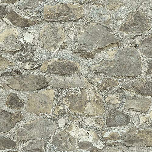 RMK9096WP Gray and Almond Weathered Stone Peel and Stick Wallpaper (28.1875 Sq Ft)