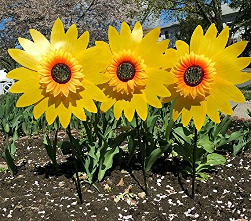 Pack of 3X Yellow Sunflower Windmill Wind Spinner Decoration Home Yard Garden Decor (3 Count)