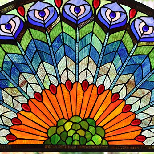 W10034 Blue Peacock Feather Tiffany Style Stained Glass Window Panel