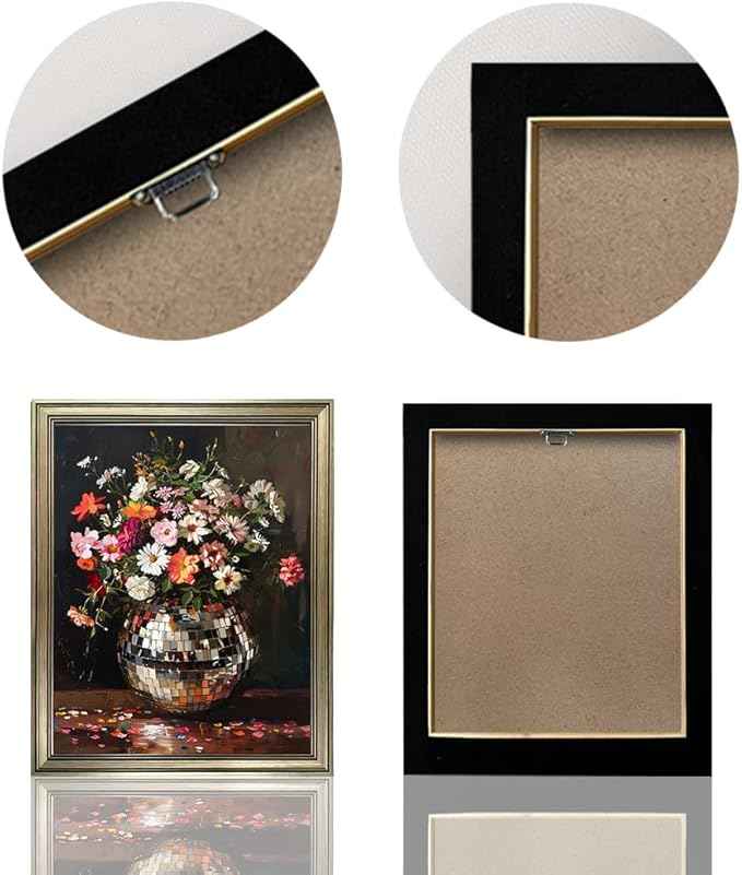 Vintage Framed Disco Ball Wall Art Retro Eclectic Wall Decor Colorful Moody Florals Painting Maximalist Wall Art Funky Flowers Bouquet Print Artwork