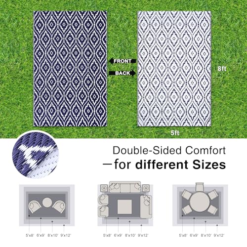 Outdoor Rug 5x8 ft Waterproof Reversible Braided Mat