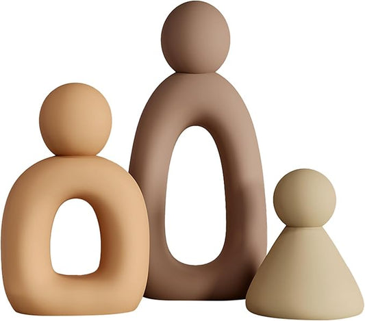 suruim Abstract Family of 3 Figurines Modern Sculptures Home Decorative Accents TV Stand Decor Bookshelf Knick Knacks Gifts for Shelves Entry Way Statues for Home Decor Living Room(Grey)