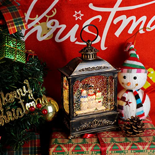 Christmas Snowman Snow Globe Lantern Battery Operated Water Swirling Glitter with 6H Timer