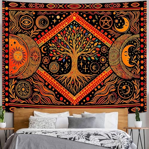 Tree of Life Sun Moon Stars Wall Tapestry