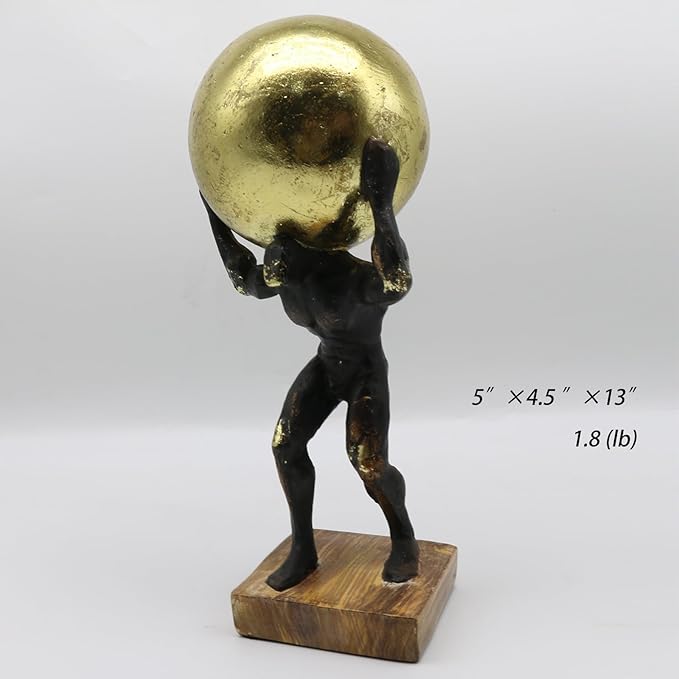 Lukitas Atlas Holding Up World Statue and Sculpture, Struggler Figurine Decor, Ball Lifting Sculpture, Creative Ornament for Office Living Room, Resin 13''