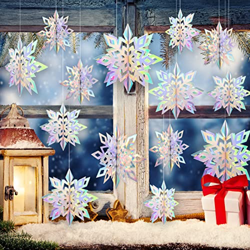 Christmas Hanging Snowflakes Decorations Clearance 30pcs 3D Iridescent Paper Snowflakes Snow Flakes Garland for Winter Wonderland Frozen Christmas Birthday Party Decorations (30 Count)
