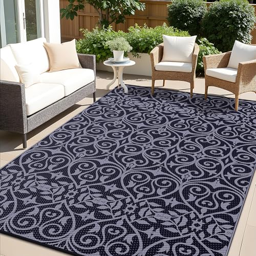 Outdoor Rug 8x10 ft Waterproof Reversible Floral Mat