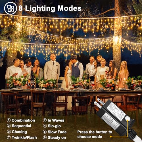 33ft 400 LED Icicle Lights for Outside Warm White Christmas Lights Outdoor