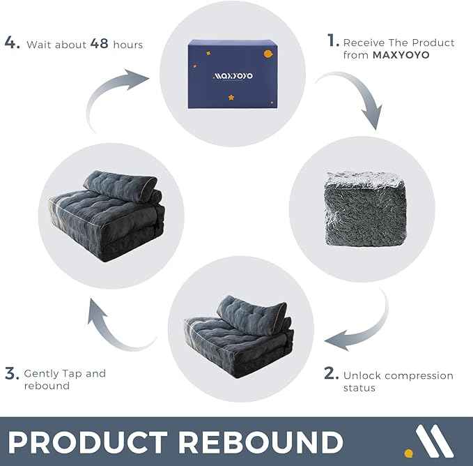 MAXYOYO Folding Sofa Bed, Convertible Sleeper Chair with Pilow Foldable Matress with Back Support, Portable Fold Out Chair Bed Comfy Floor Sofa Lounge for Living Room Bedroom, Dark Grey, Double