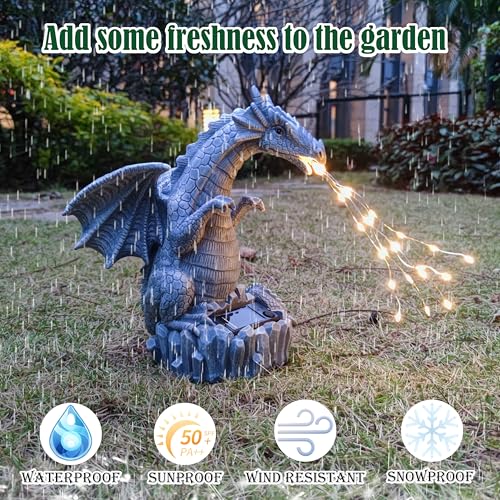 Dragon Solar Garden Statues Outdoor Decoration with LED Light Strings