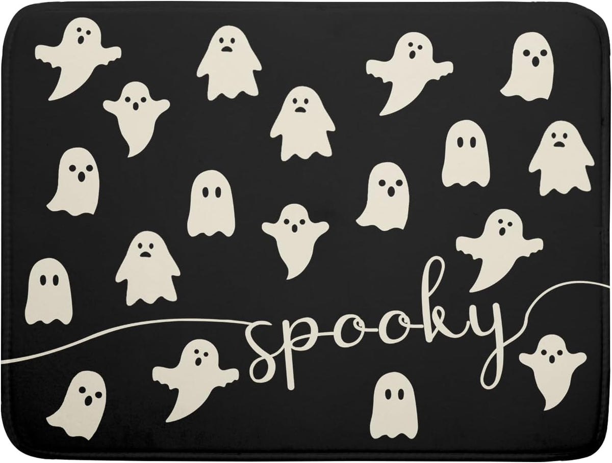Halloween Dish Drying Mat for Kitchen Counter Spooky Ghost Holiday Super Absorbent Reversible Microfiber Kitchen Countertop Protector Dishes Pad Large 18x24 inch
