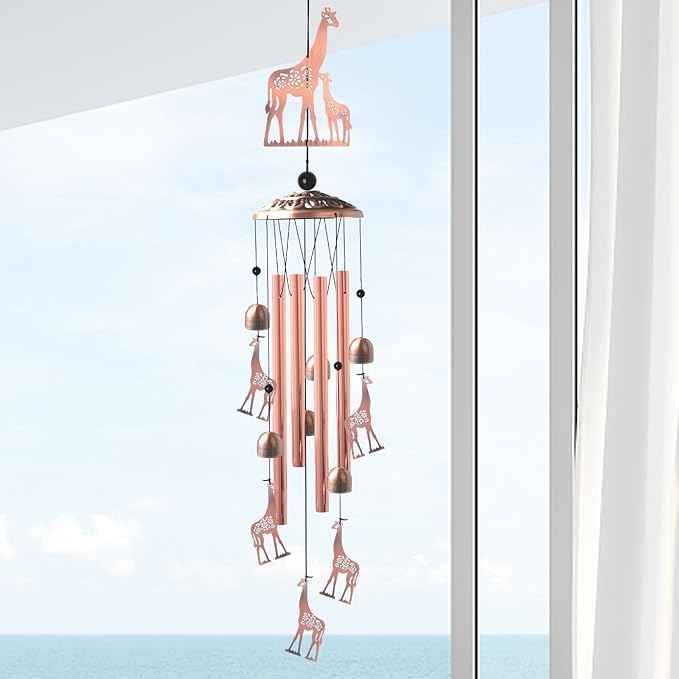 JOBOSI Brass Giraffe Wind Chime, for Women,Giraffe Wind Chime Outdoor, Handmade Metal Garden Wind Chimes,Melodic Weatherproof, Gift for Mom/Grandma