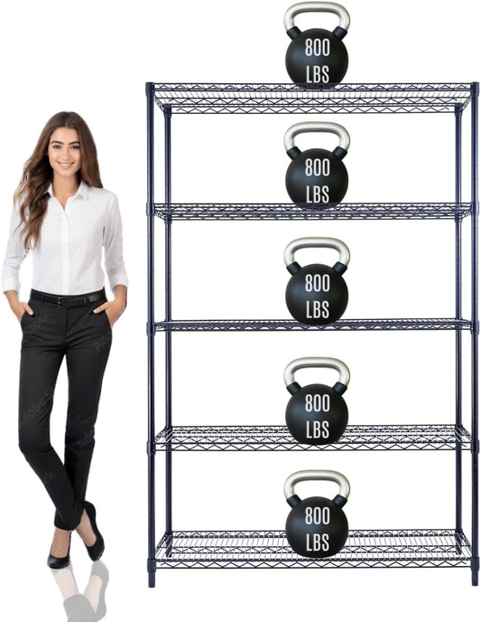 48"x18"x72" PRIME HEAVY DUTY Black 5-Tier Wire Shelving NSF 4000 LBS MAX Capacity Storage Rack for Commercial, School, Home, Garage, Warehouse, Industrial, and Hospital Uses (with Wheels) - NestledHome
