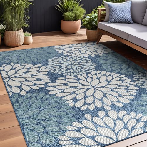 Outdoor Rug 5x7 Modern Exotic Tropical Leaf Area Rugs for Indoor and Outdoor Patio Deck Porch Garden Water Resistant Washable Outside Carpet