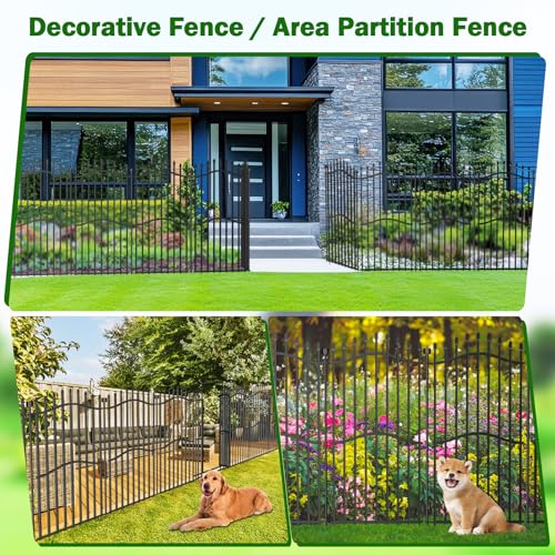 No Dig Garden Fence 48" H x 9'L with Gate Decorative Yard Dog Panels (9.5 Sq Ft)
