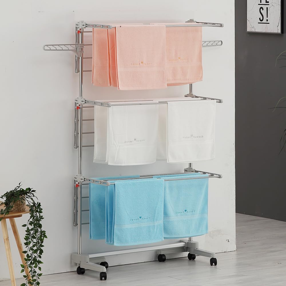 Foldable Laundry Drying Rack with Wheels - 48 Drying Rods, Heavy Duty, Movable, Perfect for Clothes, Duvet, Socks, Bed Linen, Sheets, 6 Wings - NestledHome