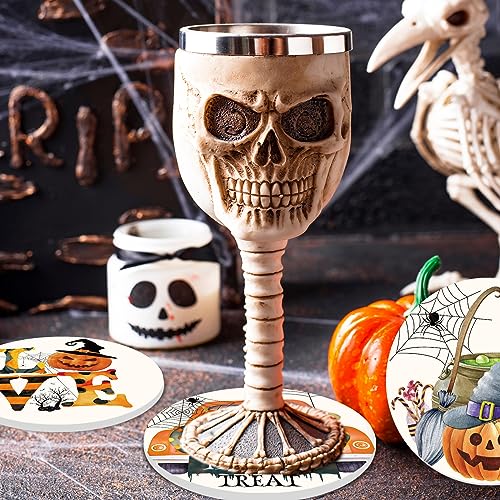 6Pcs Halloween Coasters Watercolor Ceramic Coasters Pumpkin Gnome Pattern Drink Coaster Cup Mat for Table Room Decor Party Supplies (6 Count)