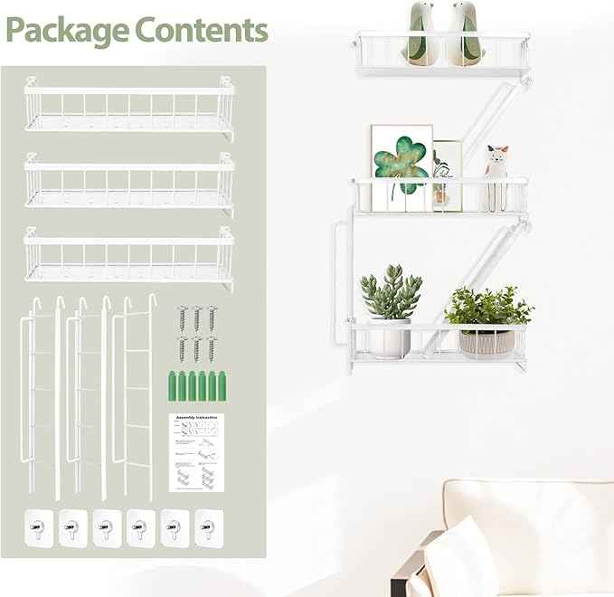 Fire Escape Shelf - 3 Tier White Wall Display Floating Shelves, Metal Decorative Shelving for Bedroom, Home Décor, Action Figure Display