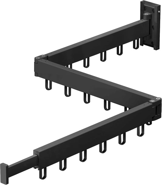 Space Saver Clothes Drying Rack, Wall Mounted, Retractable, Collapsible(Tri-Fold), for Balcony, Bathroom, Black Color - NestledHome