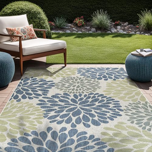 Outdoor Rug 9x12 Modern Exotic Tropical Leaf Area Rugs for Indoor and Outdoor Patio Deck Porch Garden Water Resistant Washable Outside Carpet