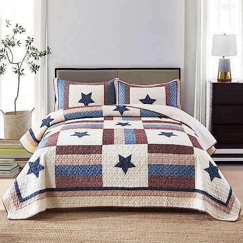Cotton Bedding Quilt Sets 3 Pieces Reversible Coverlet Sets All Season Boys Real Patchwork Bedspread (3 Count)