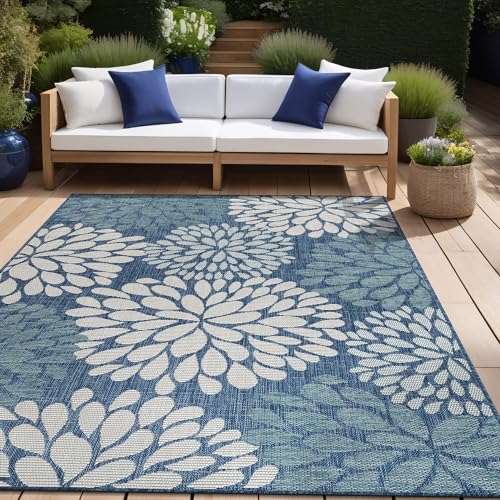 Outdoor Rug 5x7 Modern Exotic Tropical Leaf Area Rugs for Indoor and Outdoor Patio Deck Porch Garden Water Resistant Washable Outside Carpet