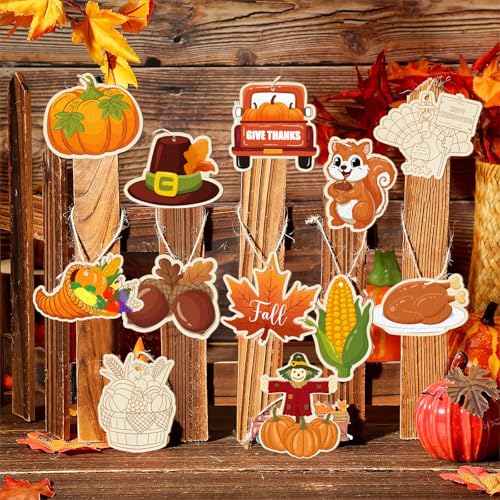 80PCS Wooden Thanksgiving Decoration Fall Ornaments to Paint Happy Thanksgiving Crafts Cutouts Unfinished (80 Count)