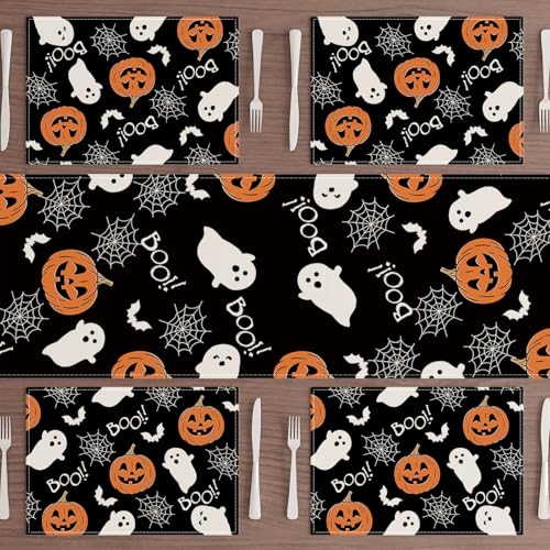 Halloween Ghost Pumpkin Placemats Set of 6 Table Decor 12x18 Inch (6 Count)