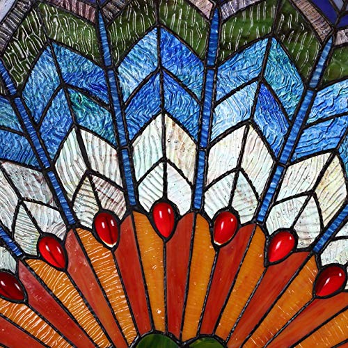 W10034 Blue Peacock Feather Tiffany Style Stained Glass Window Panel