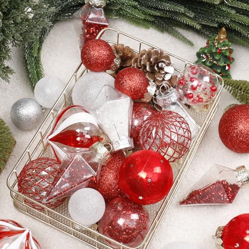 34PCS Red White Christmas Ball Ornaments Set for Tree Decorations (34 Count)