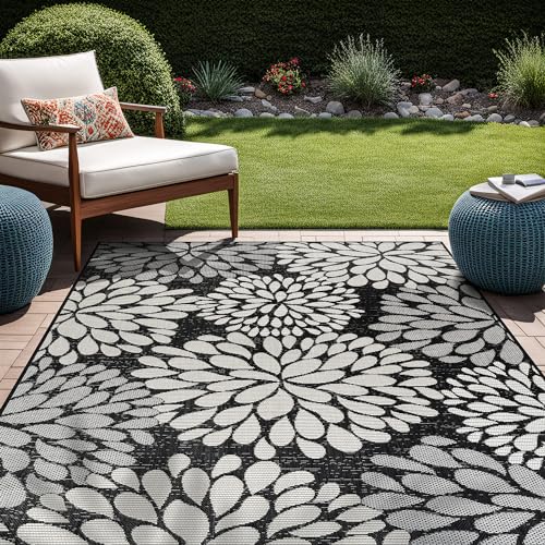 Outdoor Rug 9x12 Modern Exotic Tropical Leaf Area Rugs for Indoor and Outdoor Patio Deck Porch Garden Water Resistant Washable Outside Carpet