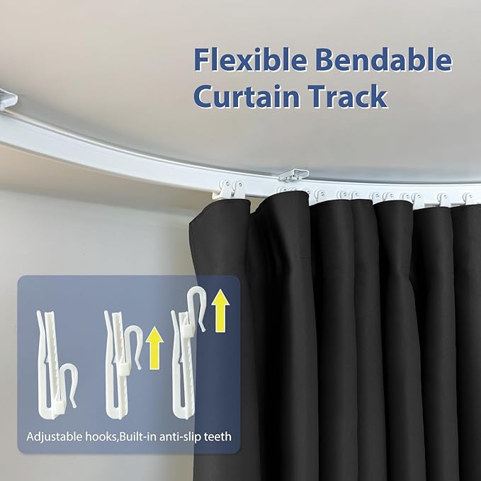 Room Divider Ceiling Mounted Curtains Track Sets Extra Wide Blackout Curtain Flexible Tracks for Bedroom Privacy Partition Separator, 1 Panel Black Drape and White Rail, W12.5 x H9ft