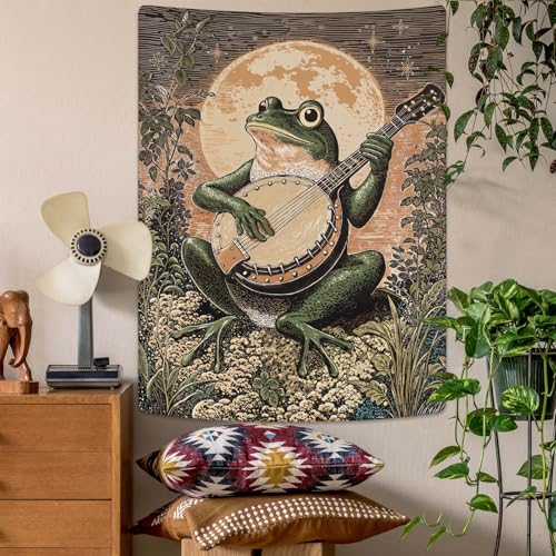 Moonlit Banjo Frog Wall Tapestry