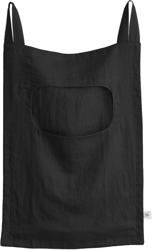 Amazhiyu 100% Linen Door Hanging Laundry Hamper Bag, 19x27 Inches (Black) - NestledHome