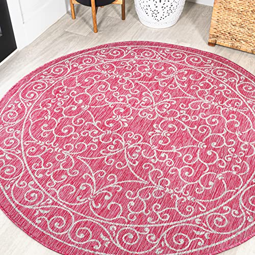 Vintage Filigree Indoor Outdoor Round Area Rug 5 Ft Fuchsia