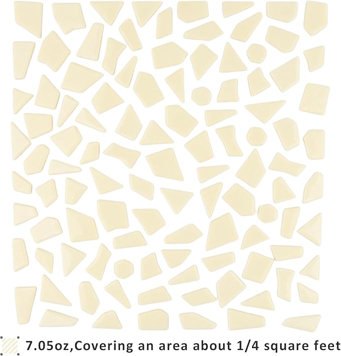 Youway Style Glass Mosaic Tiles for Crafts Bulk,200g Cream Broken Glass Pieces for DIY Spring Mosaic Art Decor,Garden Mosaic Supplies