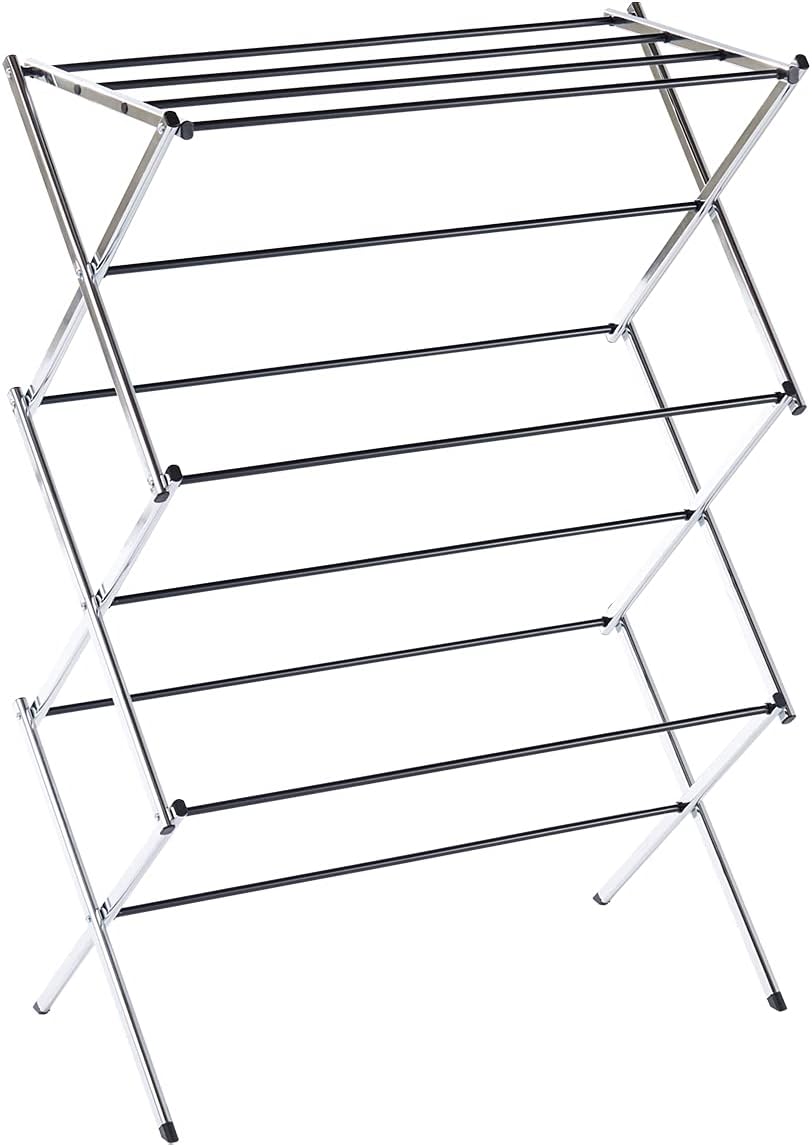 Displays By Jack Portable Collapsible Clothing Dryer Rack, Foldable Drying Rack for Clothes, Lingerie, Towels, Linens, Laundry Home Apartment Must Haves, Metal Chrome Finish - NestledHome
