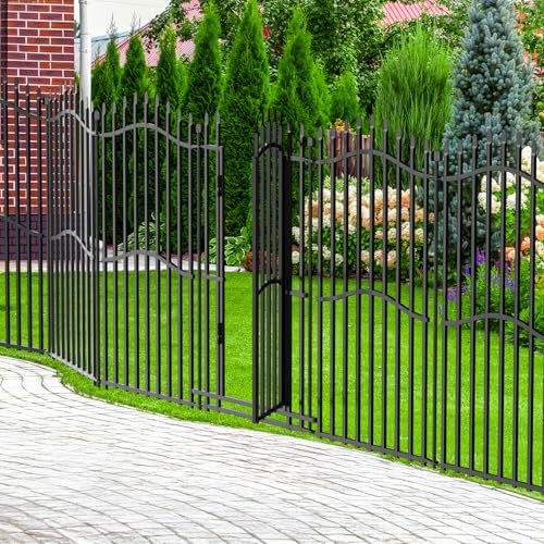 No Dig Garden Fence 48" H x 9'L with Gate Decorative Yard Dog Panels (9.5 Sq Ft)