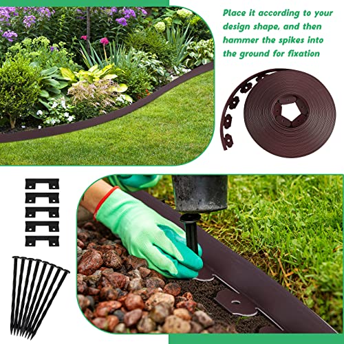 148FT 2 Inch Tall Landscape Edging Kit with 70 Spikes 20 Connectors Plastic Garden Landscape Edge Border Flexible Landscaping Edging for Lawn Garden Yard Flower Bed