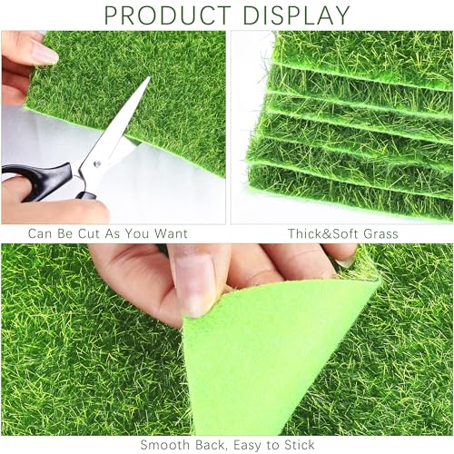 18 Pieces Fake Grass for Crafts Fairy Garden 6 x 6 Inches Artificial Garden Grass for Miniature Ornament Dollhouse DIY Decoration (18 Count)