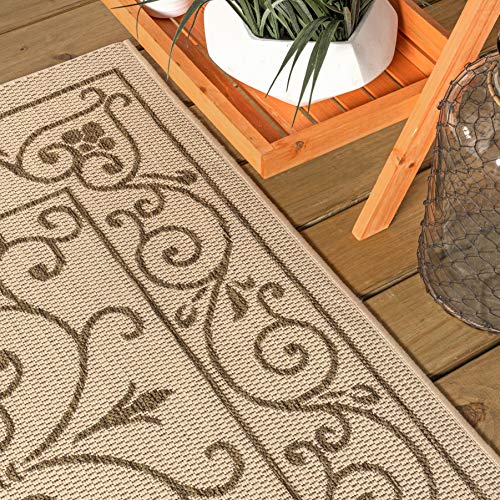 Vintage Filigree Indoor Outdoor Square Area Rug 6X6 Beige