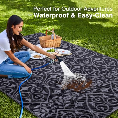 Outdoor Rug 5x8 ft Waterproof Reversible Floral Mat