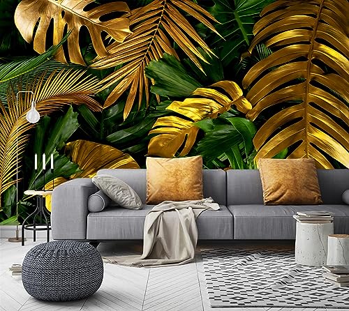 Gold Tropical Palm Leaf Peel and Stick Wallpaper Mural for Bedroom