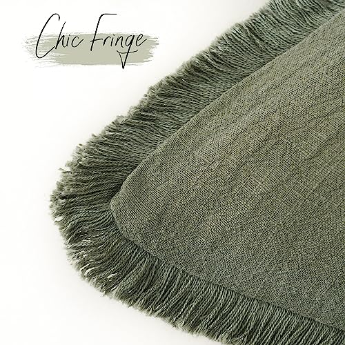 Decorative Linen Fringe Throw Pillow Covers 18×18 Olive Green (2 Count)
