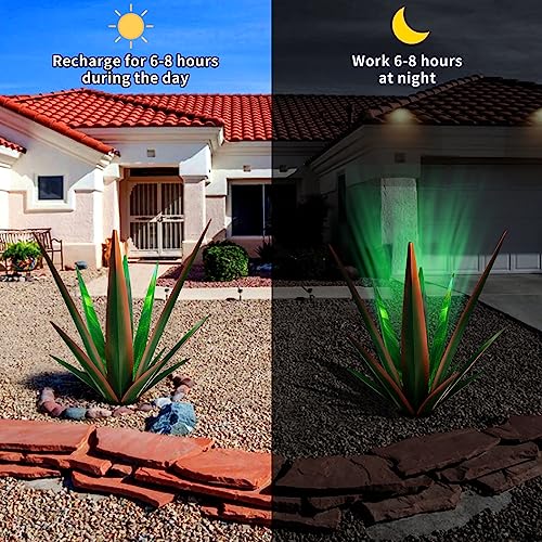24" Large Metal Agave Plant Outdoor Decor with Solar Light