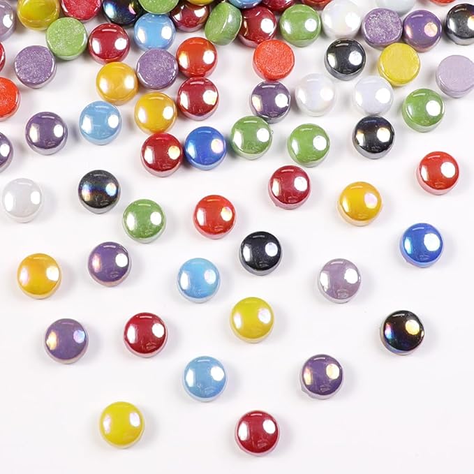 12mm Round Mosaic Tiles for Crafts, 200g Iridescent Recycled Glass Mosaic Pieces for Art Supplies, DIY Mosaic Making Kit for Hobbies & Art (Irisident Mix)