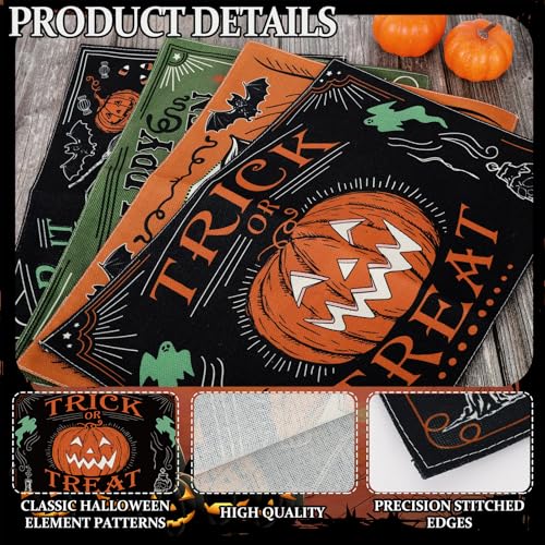 4Pcs Halloween Placemats Pumpkin Bat Black Cat Skeleton Table Mat Vintage Decorative Place Mats for Party Table Setting Decor (4 Count)