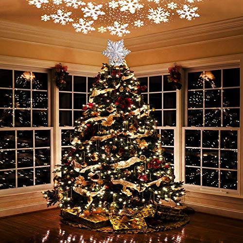Snowflake Christmas Tree Topper with Rotating Projector Light for Xmas Tree