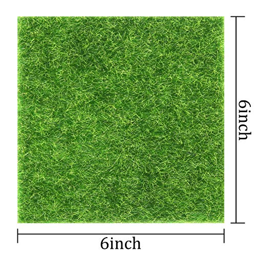 12 Pieces Fake Grass for Crafts Fairy Garden 6 x 6 Inches Artificial Garden Grass for Miniature Ornament Dollhouse DIY Decoration (12 Count)